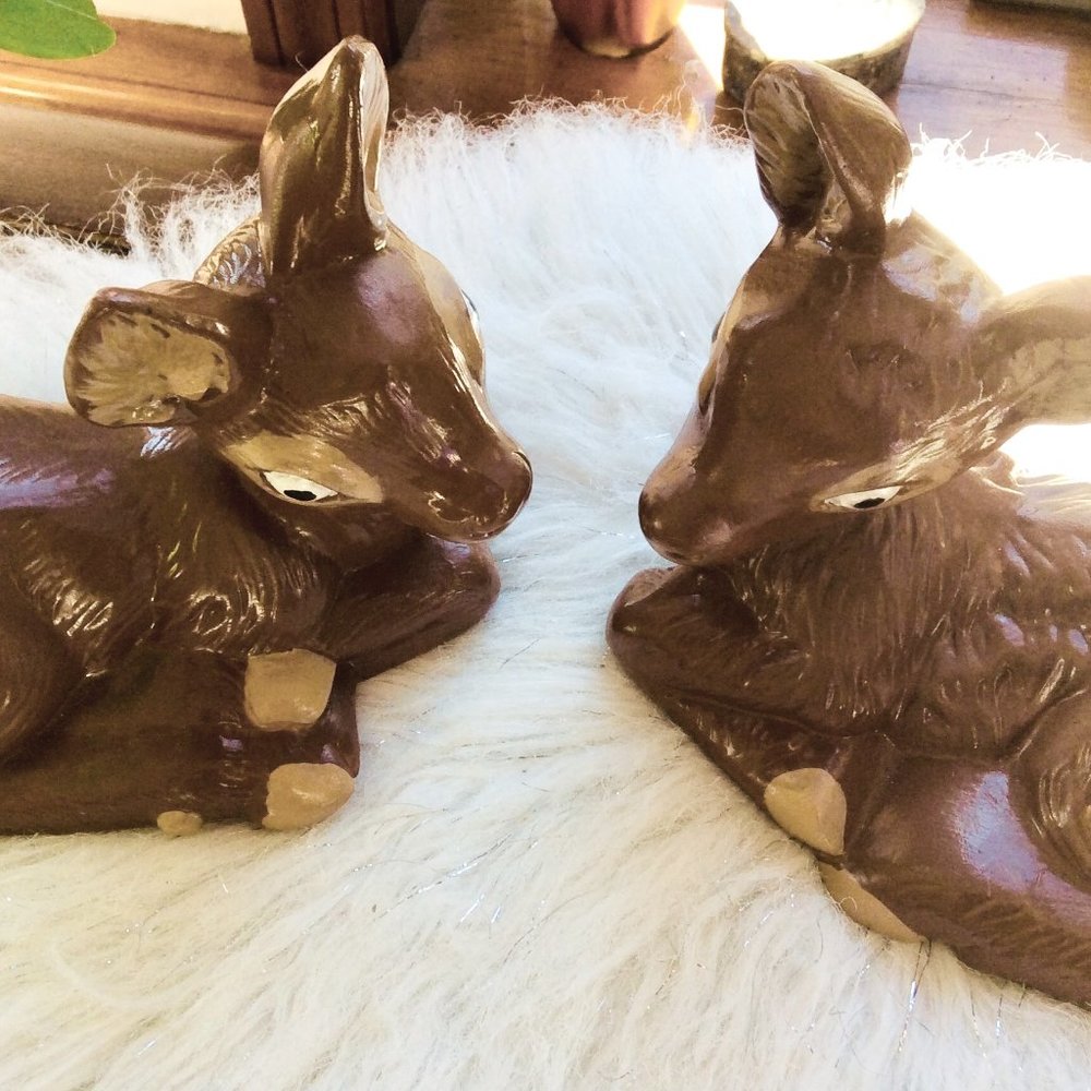 Two Hand painted Resting Deer Decor
